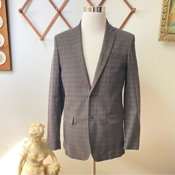 John Varvatos Soho Fit Checkered Plaid Blazer